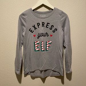 Christmas Elf shirt Longsleeve size large 10/12 holidays gray red‎ green